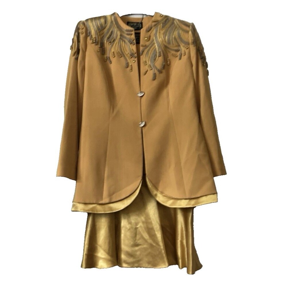 Champagne Italy Women’s Size 14 Mustard Yellow embellished Jacket and Skirt set‎
